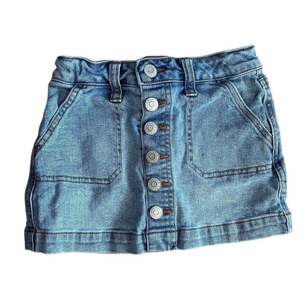 Cat & Jack Girl’s High-Waisted Button Front Light Wash Denim Skirt Size XS 4/5
